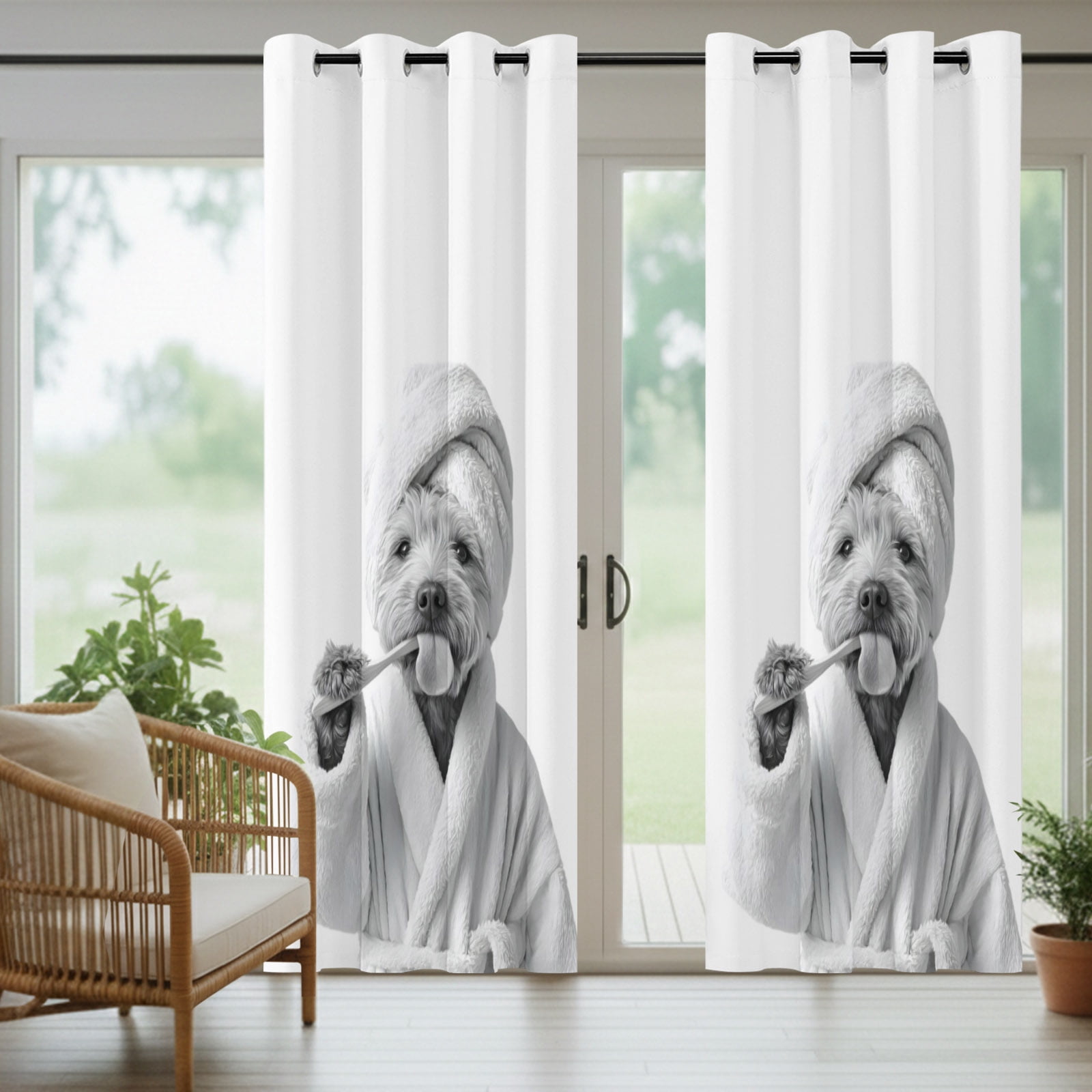 Funny Dog Outdoor Curtains for Patio, The Dog Brushing Its Teeth Bathroom Sunshade Privacy Drapes Grommet Waterproof Outside Curtains for Porch/Cabana/Balcony 54"x 108", 1 Panel