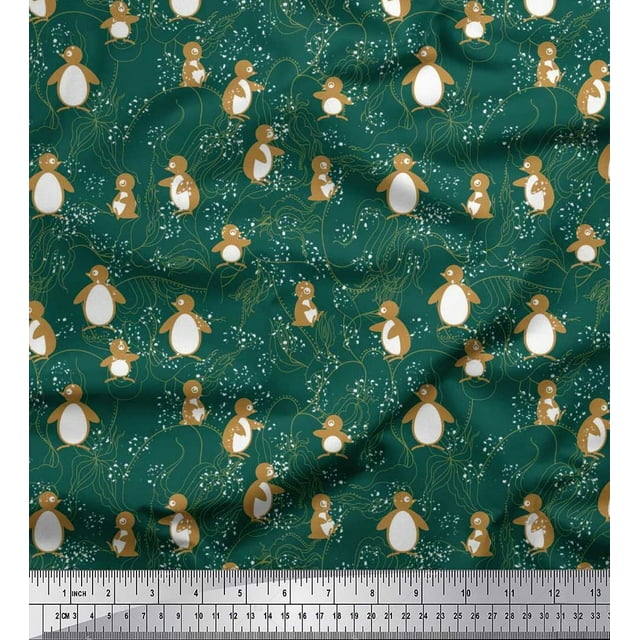 Soimoi Polyester Crepe Fabric Floral & Penguin Ocean Fabric Prints by Yard 52 Inch Wide