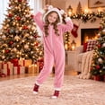 thumbnail image 6 of CUZIBR Toddler Bear Ear Onesie Girl Fuzzy Hooded Jumpsuit Pajamas Zip-Up Long Sleeve Funny Sleepwear,Pink,5-6 Years, 6 of 6