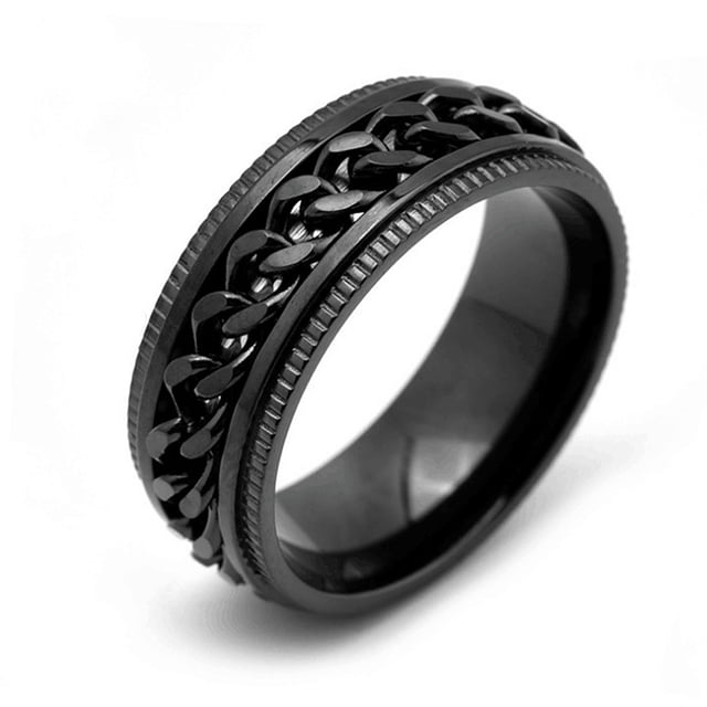 Anillo de cadena de descompresión Bling Bling de acero de titanio impermeable negro