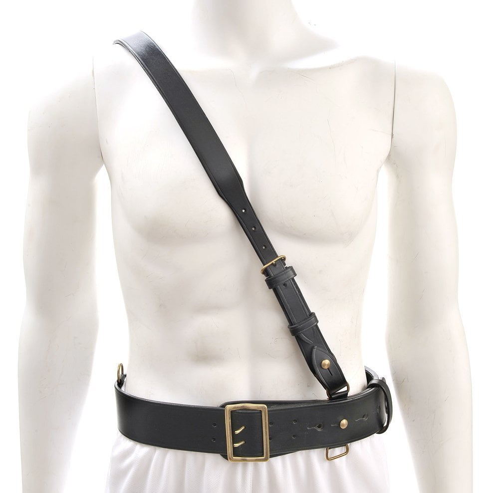 Sam Browne Belt with Shoulder Strap Black Leather WW1 will fit 42" 45