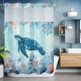 thumbnail image 6 of No Hook Shower Curtains with Snap-in Liner Set, Coastal Turtle Blue Waterproof Hotel Style Bathroom Shower Curtain, Summer Beach Nautical Coral Starfish Breathable Mesh Top Bath Curtains 72''x84'', 6 of 9