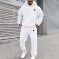 thumbnail image 5 of Men's Casual Personalized Printed Long-sleeved Hooded Sweatshirt and Sweatpants Two-piece Set, Fleece-Lined for Winter Sports and Casual Activities,White,M, 5 of 5