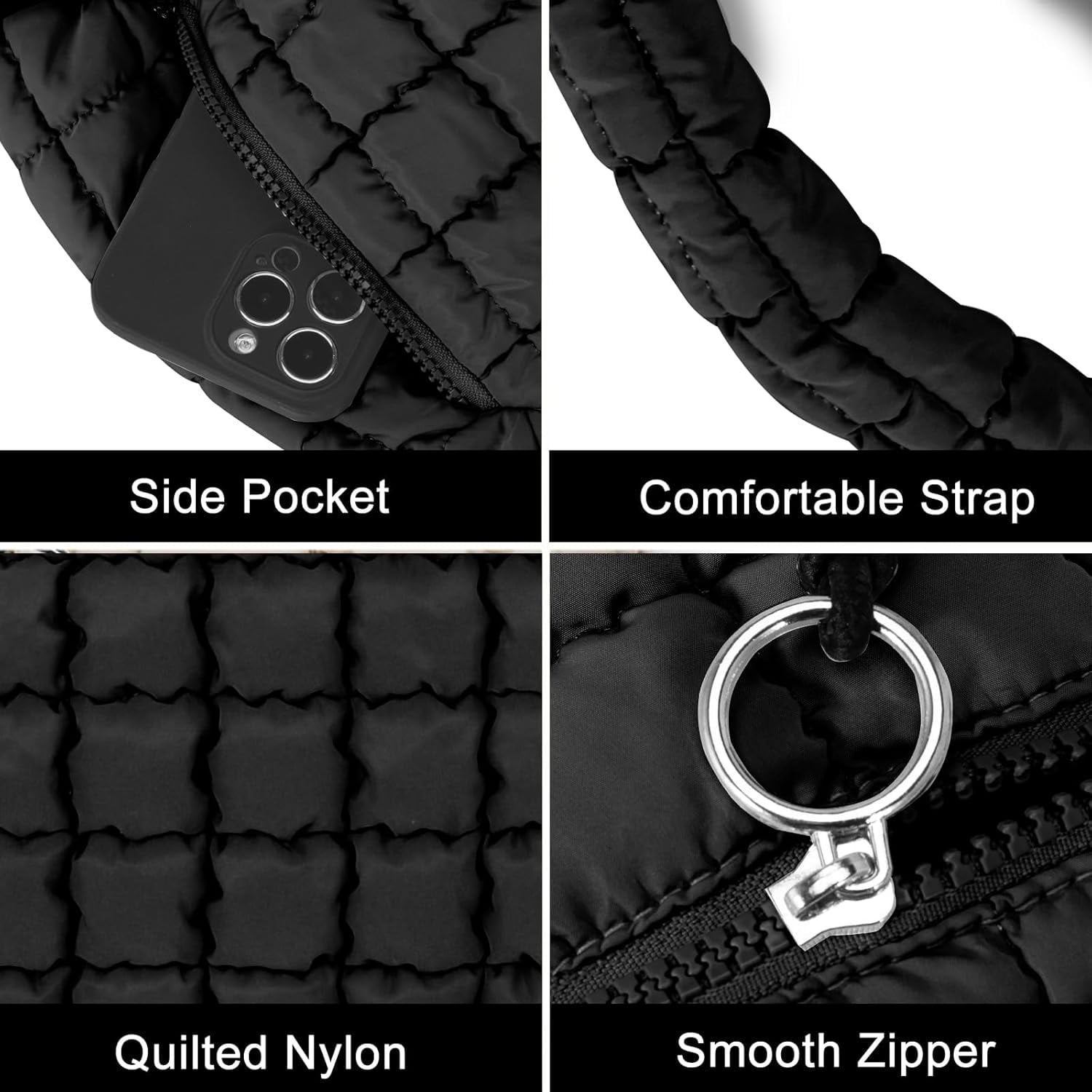 Kwuty Puffer Tote Bag for Women Large Quilted Puffy Lightweight Carryall Crossbody Tote Bag for Women