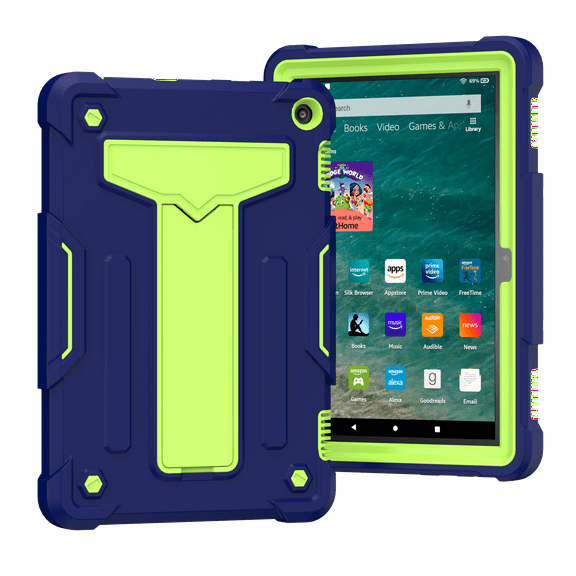 Fire HD 8 2020 Case, Fire HD 8 Plus Case, Allytech Heavy Duty Protection Shockproof Kickstand Kids Friendly Silicone PC Back Cover for Amazon All-new Fire HD 8 10th Generation, Navyblue/Olivine