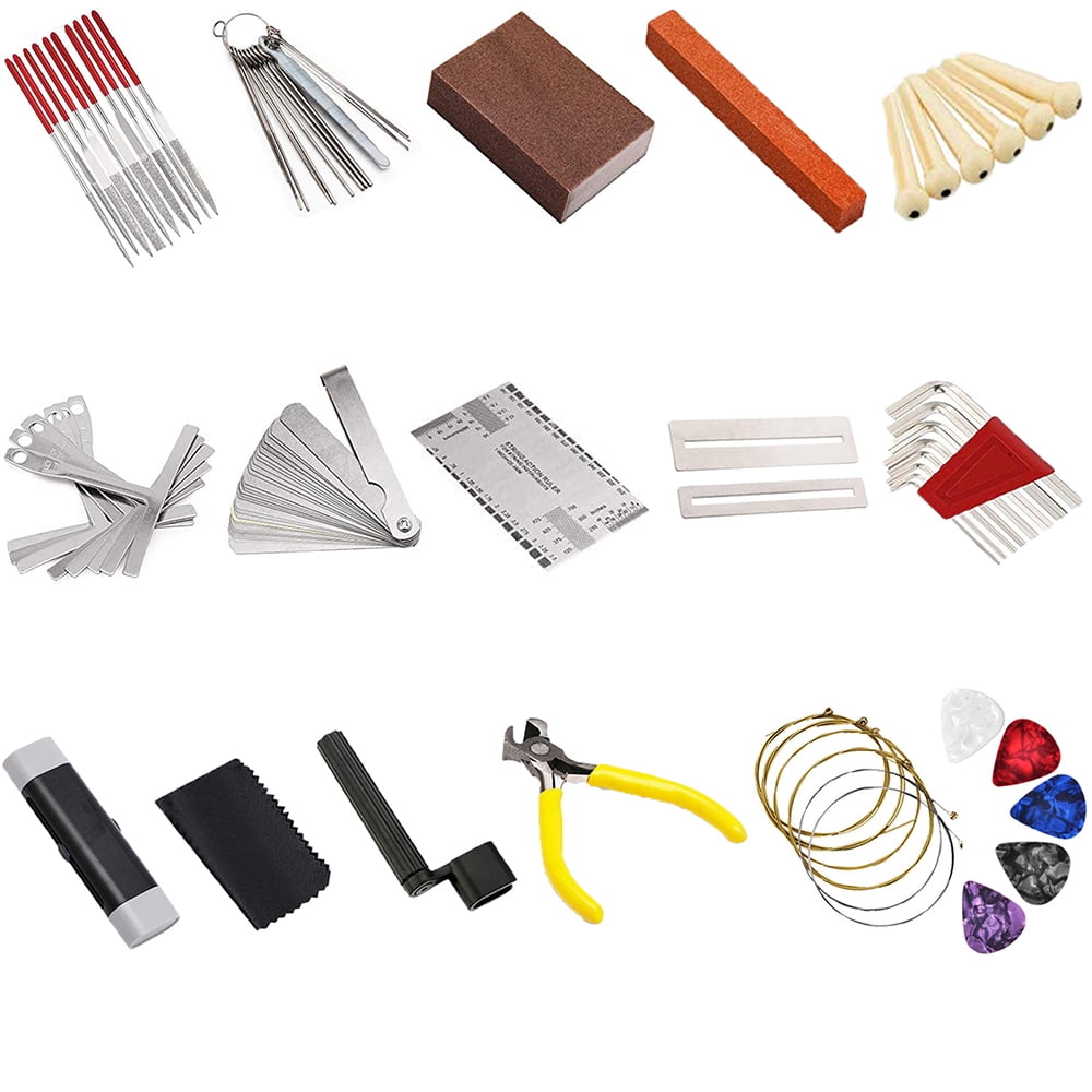 Repair tool suit for String Instruments: 74 PCS Guitar Tool Kit with Carry Bag, String Ruler, Guitar Pins, Strings, Picks Perfect Lover Gift Choice