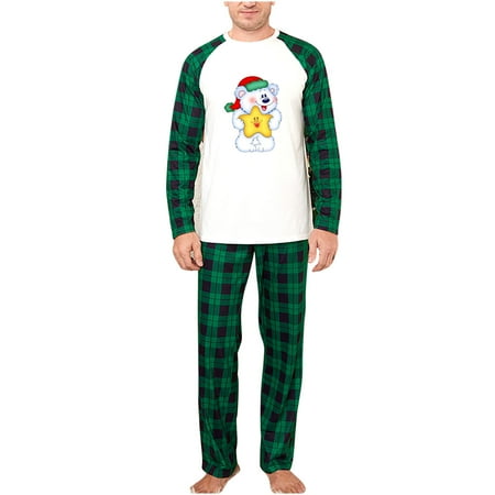 

XIAOFFENN Parent-Child Warm Christmas Suit Striped Stitching Home Clothes Pajamas Long-Sleeved Trousers Two-Piece Set（Dad）