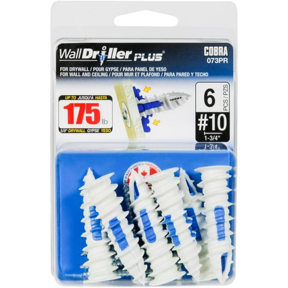 10 WallDriller Plus Anchors - avec Vis, Lot de 6