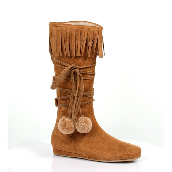 014-DAKOTA, Girl's 1'' Heel Boot With Fringe and Poms