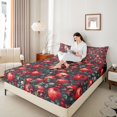 thumbnail image 3 of Castle Fairy Gothic Apple Skull King Sheets 4pcs,Fruit Berry Happy Halloween Bedding,Crimson Green Black,1 Fitted Sheet,1 Flat Sheet and 2 Pillowcases, 3 of 6