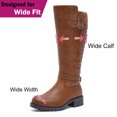 thumbnail image 4 of Love Steetly Women's Extra Wide Calf Knee High Boots, Faux Leather Winter Tall Boots, Diamond Quilted Shaft, Knitted Collar, Double Buckle Block Heel Boots., 4 of 8