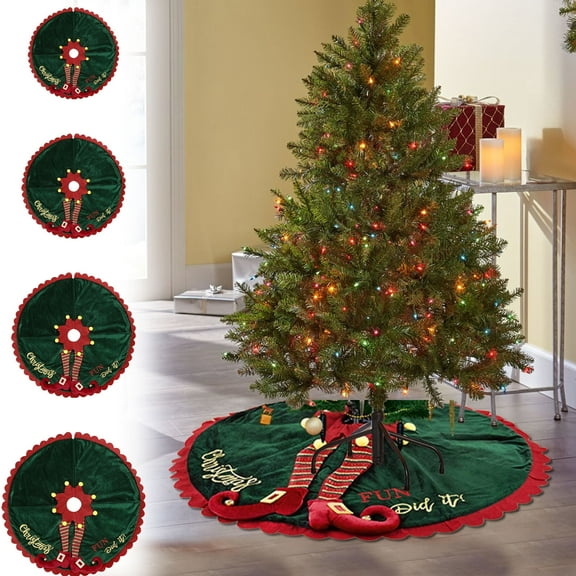 Nkmbld Large Christmas Tree Skirt Christmas Tree Ornaments Christmas Tree Collar Red and Green Tree Collar Ornaments, Vintage Style Christmas Tree Base Cover, Green