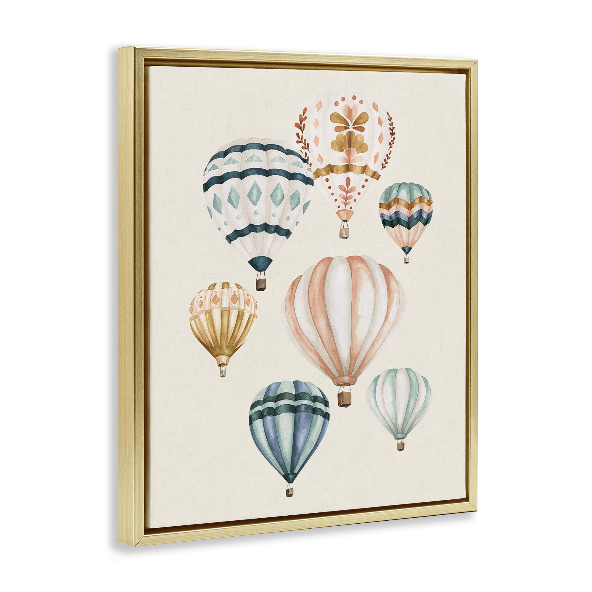 Stupell Industries Wanderlust Hot Air Balloons Gold Framed Floater Canvas Wall Art, design by Bethany Sandoval
