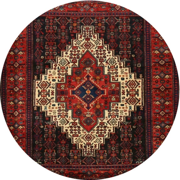 Ahgly Company Machine Washable Indoor Round Traditional Sepia Brown Area Rugs, 4' Round