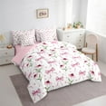 thumbnail image 3 of jejeloiu Cute Cartoon Bow 7-Piece Bedding Comforter Set,Rustic Floawer Floral King Bedding Sets,Pink White Bed Sheets For Teens,Microfiber Bedroom Decor Reversible, 3 of 8