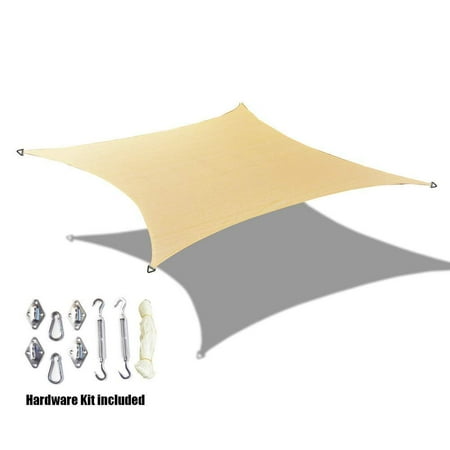 Install A Permeable Patio HDPE Rectangle Banha Beige Sun Shade Sail Permeable Canopy with Hardware kit For Patio Pool Deck Porch Garden 8' x 10' ()