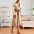 thumbnail image 4 of Mens Long Sleeve Bathrobe with Shorts Set 2 Piece Silk Robe Lounge Wear Pjs Sets Lightweight Pajamas Sleepwear Beige, XL, 4 of 5