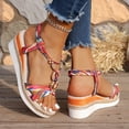 thumbnail image 2 of Pandaie Bohemian Wedge Sandals for Women Wide Width Platform Orthopedic Espadrilles Braided Strappy Dressy Summer Beach Shoes Colorful Size 7.5, 2 of 9