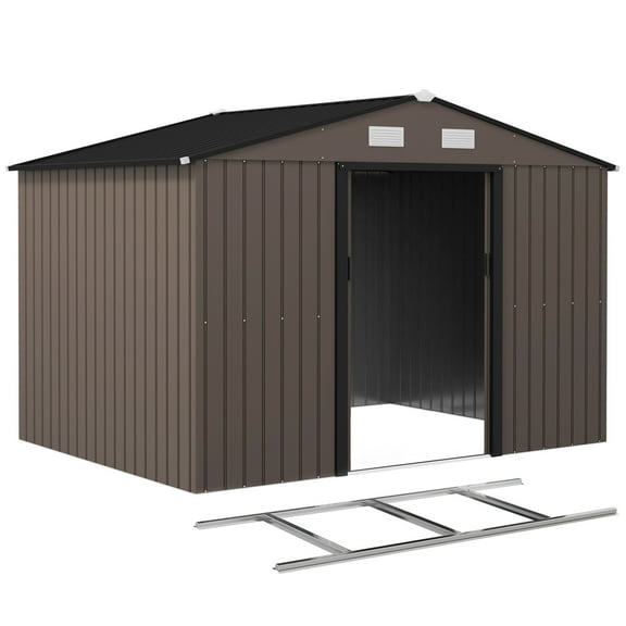 Outsunny 9.1'x 6.4' x 6.3' Garden Storage Shed w/ Steel Foundation Kit