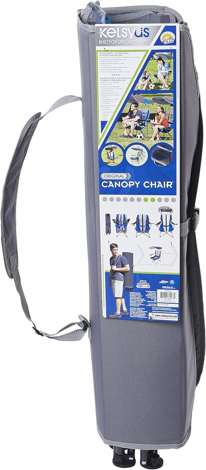 Kelsyus Original Foldable Canopy Chair for Camping, Tailgates, and Outdoor Events, Grey/Blue