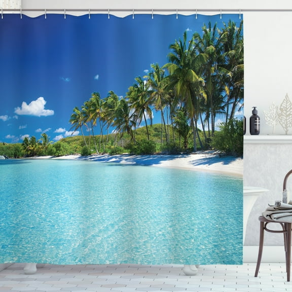 Ocean Decor Shower Curtain Set, Relax Beach Resort Spa Palm Trees And Sea, Bathroom Accessories, 69W X 70L Inches, By Ambesonne