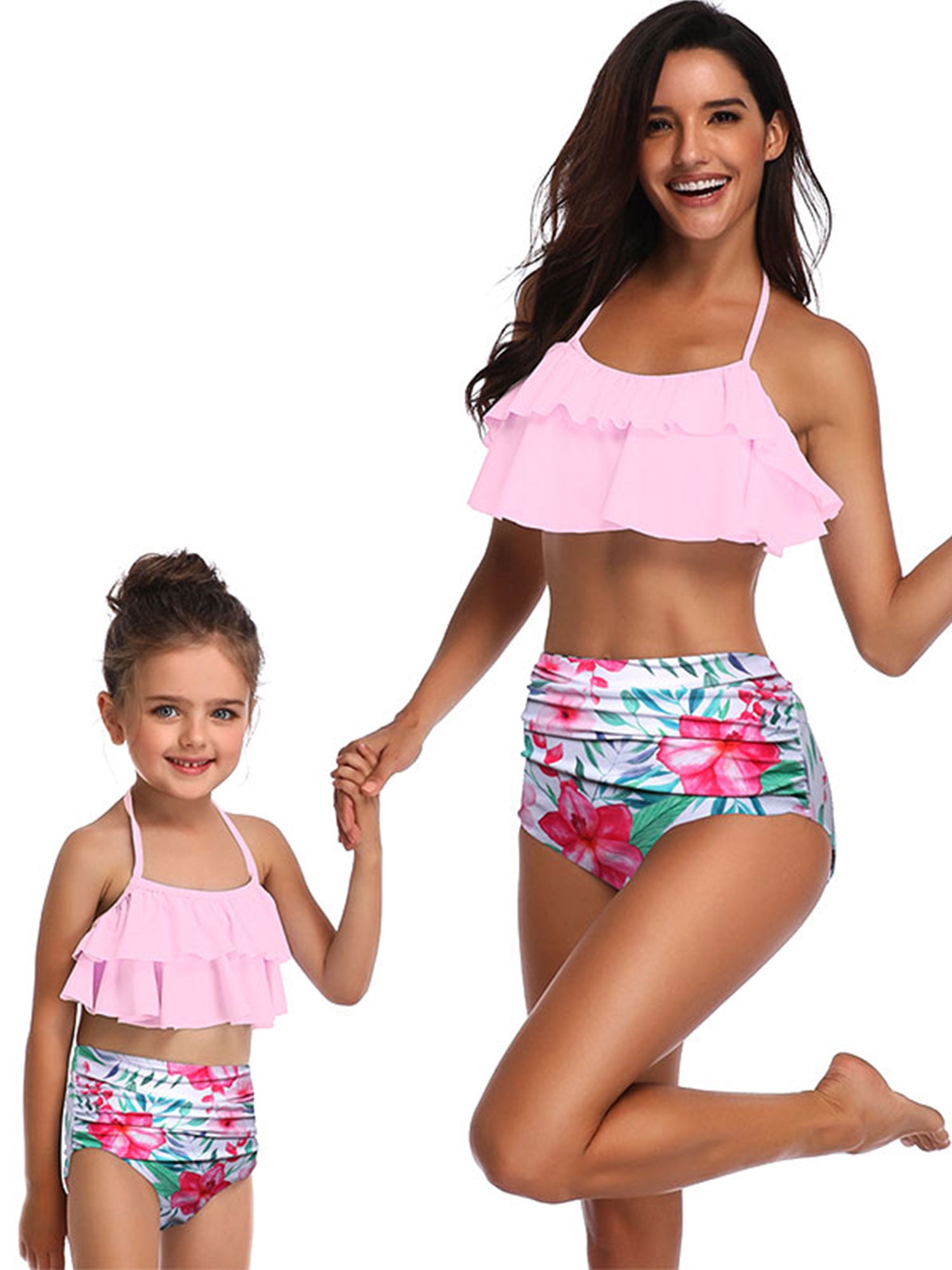 mom and baby girl matching bathing suits