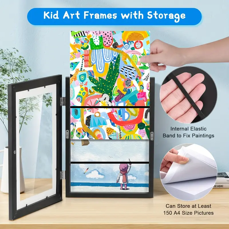 3 Pack Kids Artwork Frames Changeable 8.5 x 11 Inch Children Art Projects Kids Art Frames Front Opening Picture Display Frame, Black