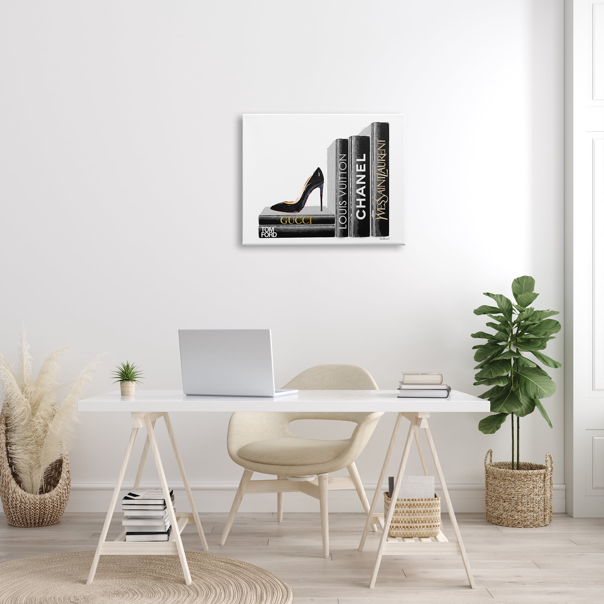 The Stupell Home Decor Collection High Fashion Black Book Shelf with Stilettos Heel Oversized Stretched Canvas Wall Art, 24 x 1.5 x 30