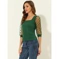 thumbnail image 3 of INSPIRE CHIC Hauts Décontractés à Col Carré pour Femmes Manches 3/4 en Maille Vert Foncé TG, 3 of 5