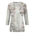thumbnail image 5 of ReTeiv Hauts d'Été pour Femmes Mode Décontractée Imprimé Col Rond Manches Trois-Quarts T-Shirt Haut, 5 of 5