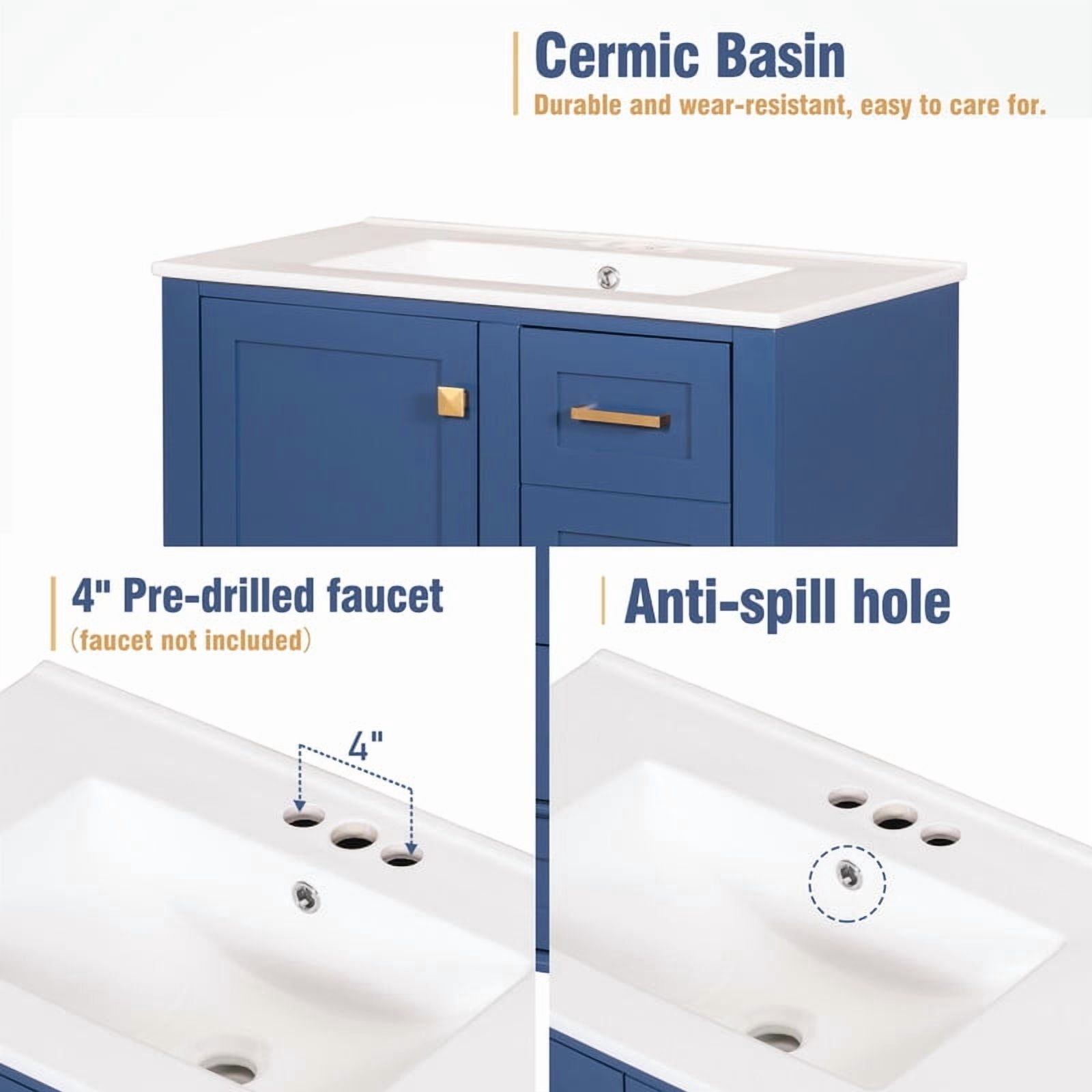 Bellemave 30" Bathroom Vanity with Sink, Cabinet with Sink Combo Set with Top, Bathroom Storage Cabinet with 3 Drawers and 1 Soft Closing Door, 30 Inch Vanity with Sink for Bathroom（Blue）