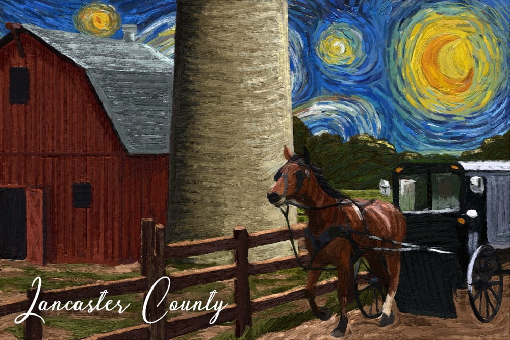 Lancaster County, Pennsylvania, Farm Scene, Starry Night (16x24 Giclee