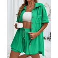 thumbnail image 3 of Conjunto de pantalones cortos de botonadura sencilla para mujer, traje informal, atuendo holgado, ropa sólida, verano, 2024, 3 of 5