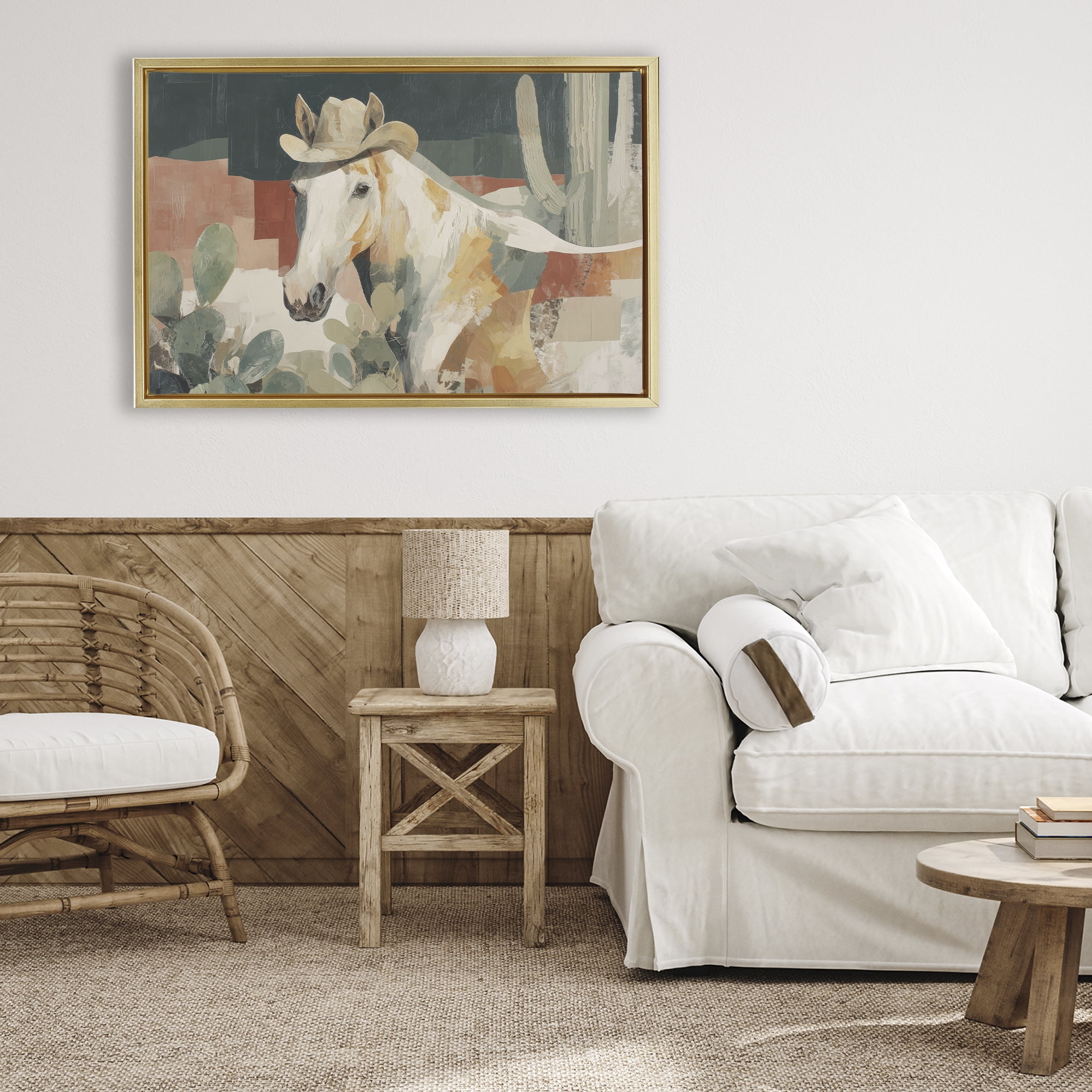 Stupell Industries Horse in Cowboy Hat Gold Framed Floater Canvas Wall Art, design by Chromatic Storm Studio