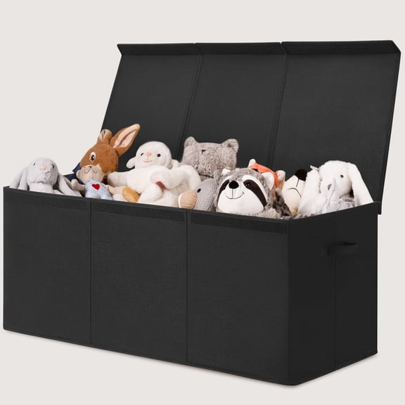 185L Extra Large Toy Box, Toy Storage Organizer Collapsible Storage Bins with Lids Toy Chest for Playroom, Living Room, Toy Baskets Storage Kids, Boys Girls 39" x 17" x 17" (Black)