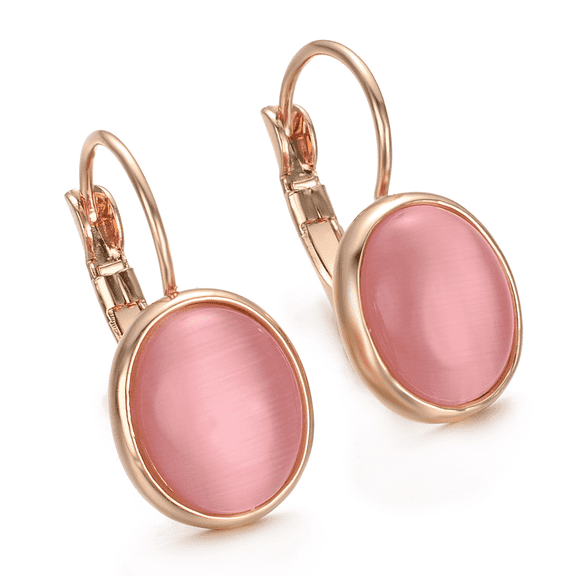 Yoursfs Pink Simulated Opal Eye Stone Drop Earrings For Women Rose Gold Plated Leverback Dangle Earrings Hooks Hypoallergenic Jewelry