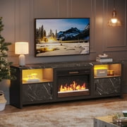 Bestier 71 Fireplace TV Stand for TVs up to 75 LED Entertainment Center with 23 Remote Control Electric Fireplace, Black Marble