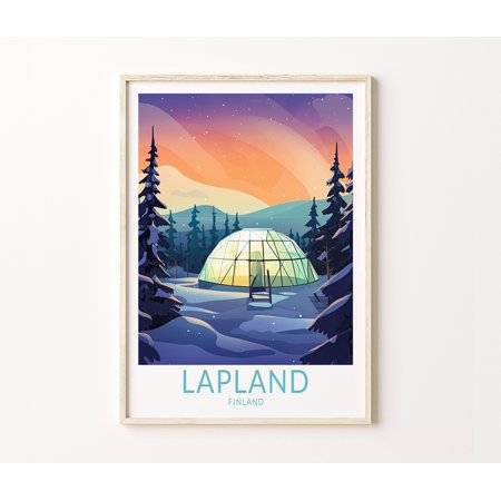 POSTER Northern Lights Lapland Finland Travel Print, Lapland Northern Lights Travel Poster Print, Birthday Gift, Finland Travel Poster-UNFRAMED