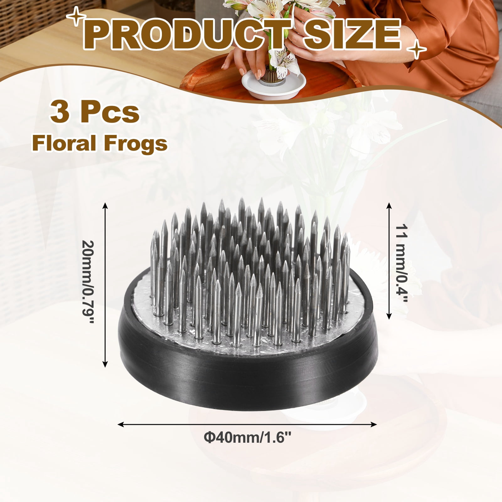 Uxcell 3 Pcs Floral Frogs Kenzan, 1.6 Inch Round Steel Flower Arrangement Holder, Arranger Pin Fixed Tool for Vase Centerpiece, Wedding, Home Decoration, Silver Tone