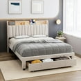 thumbnail image 3 of Luku Bed Frame with Storage Headboard and Charging Station, Upholstered Platform Bed Frame with Drawer, Mattress Foundation with Solid Wooden Slats Support, No Box Spring Needed, 3 of 7