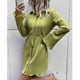 thumbnail image 4 of Vestido de manga larga con volantes, un solo pecho, encaje, diseño de solapa, vestido de mujer para el hogar, vacaciones, club, fecha, vacaciones, boda, verde, L, 4 of 8