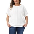 thumbnail image 1 of Top de mujer de tallas grandes Agnes Orinda para el Día de San Patricio, con cuello redondo, mangas de murciélago, dobladillo doble y diseño de ojales, camisetas casuales de verano 2X en blanco, 1 of 6
