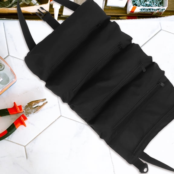 UPOUART Portable Canvas Tool Organizer Roll-Up Wrench Storage Bag in Black for Car Maintenance and Worksite Use