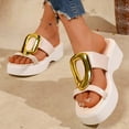 thumbnail image 3 of Platform Sandals for Women Fashion Metal Buckle Slides Open Toe Summer Slip on Low Wedge Casual Beach Shoes White Size 8, 3 of 7
