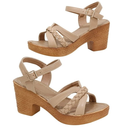 

TUOBARR Heel Sandals for Women Women s Summer Casual Thick Bottom Buckle Sandals Fashion High-heel Sandals Khaki