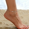 thumbnail image 4 of Ankle Bracelets for Women Dainty 18K Gold Plated Anklet Waterproof Round Beaded Paperclip Herringbone Pearl Chain Anklets Waterproof Beach Foot Jewelry, 4 of 6