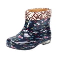 thumbnail image 2 of Domuza Women Floral Printed Fleece Lined Short Ankle Rain Boots, Waterproof Non Slip Rubber Sole Warm Lined Rain Shoes for Outdoor Gardening Walking Rainy Days Blue 7.5（EU-39）, 2 of 3