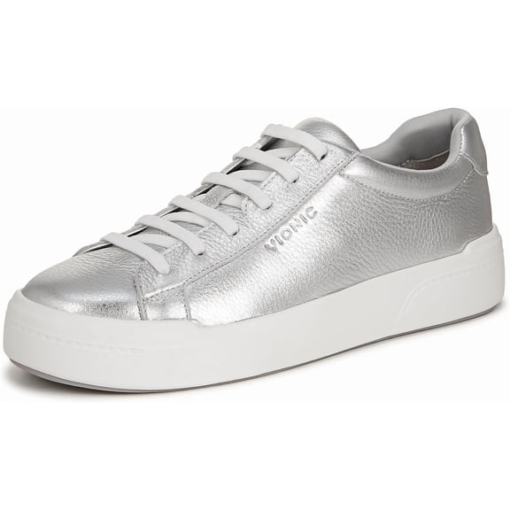Vionic Women's Colbie Lace Up Sneaker Silver Leather 7.5M