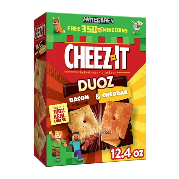 Cheez-It DUOZ Bacon and Cheddar Crackers, Baked Snack Crackers, 12.4 oz