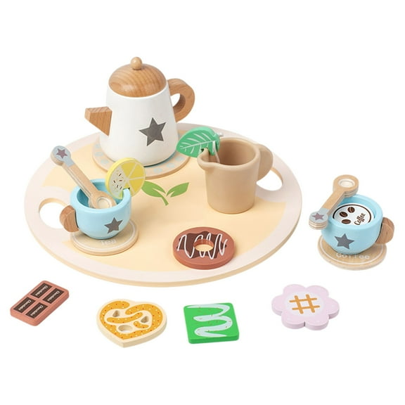 KOYPTL Simulated Tea Set Toy for Toddlers Boys Girls 2-4-6-8 Years Old,Mini Wooden Afternoons Tea Toys with Accessories for Soothing Playing Indoor,Gift for Christmas Birthday Education Pretend Play